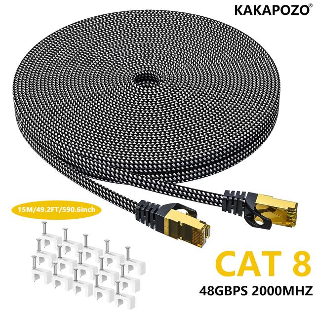 TEMU Cable Ethernet Cat 8 de 3 pies | Trenzado de nailon de velocidad y resistente, 40 2000 Mhz SFTP RJ45 Cable de Internet para pared, interior y exterior para módem/router/gaming/PC, Marca: KAKAPOZO