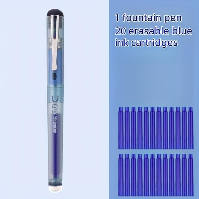 TEMU 1+20pcs Set (1 Magnetic Pen + 20 Erasable Ink Cartridges), 0.38mm Electroplated Tip, Ideal For , School, Journaling, Writing, Back-to-school Supplies, Compatible With 3.4mm Ink Cartridges