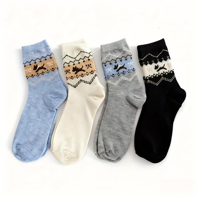 TEMU 6 Pairs Of Vintage For Women, Thickened Warm Mid-calf Socks With Bow And Cute Cartoon Puppy Pattern For Autumn And Winter