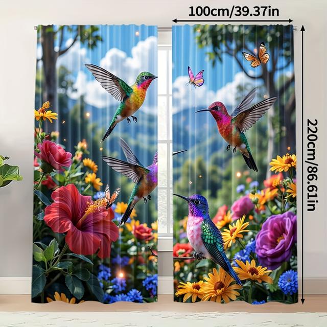 TEMU Juego de 2 cortinas vibrantes con colibríes y mariposas, hechas de poliéster multifuncional (sin barra, sin batería). Ideal para estudio, y cocina - Perfecto para la decoración del hogar