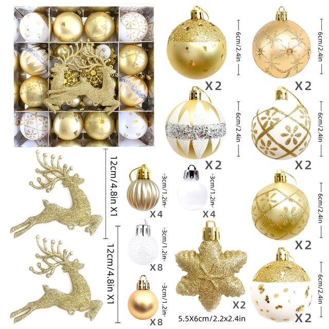 TEMU Juego de 40 Adornos Navideños - Bolas de Plástico con Diseños de , Barras de Hielo y para Decoraciones Festivas y Regalos, Decoraciones de Navidad