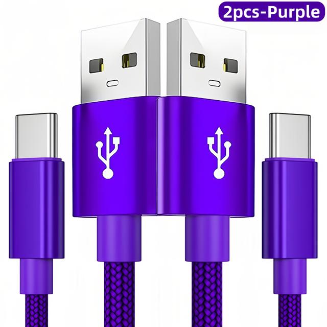 TEMU Set van 2 USB Type-C Oplaadkabels | Snel Opladen voor Apparaten, Compatibel met Samsung, Redmi, Oneplus en Xiaomi, met een Matte Afwerking