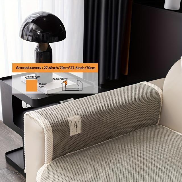 TEMU 1pc Retro Contemporary Style Plush Sofa Set With Corduroy Edge Anti Slip Sofa Cushion Minimalist Modern Decorative Art Universal Bedroom, Living Room, Office Decoration Furniture Protection Cover