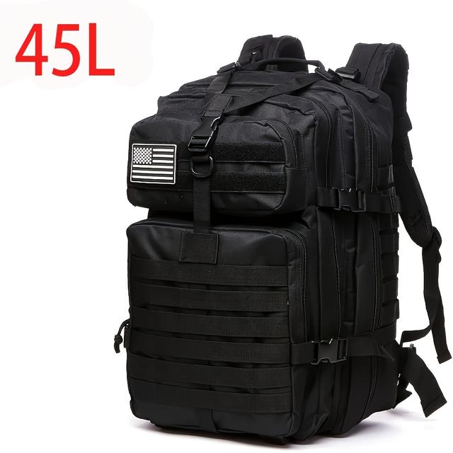 TEMU 30l/45l Hiking, Fishing, And Hunting Backpack Made Of Outdoor Oxford Cloth, Featuring A Camouflage Design Suitable For Sports, Camping, And Trekking With Patches