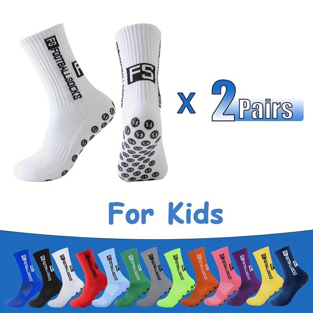 TEMU 2/3 Pairs Kids' Anti-slip Grip Football Socks - Sweat-absorbent Thickened Athletic Socks, Breathable Rubber Bottom Teenager Sports Socks For Basketball Baseball Running, Mid-crew Training Socks