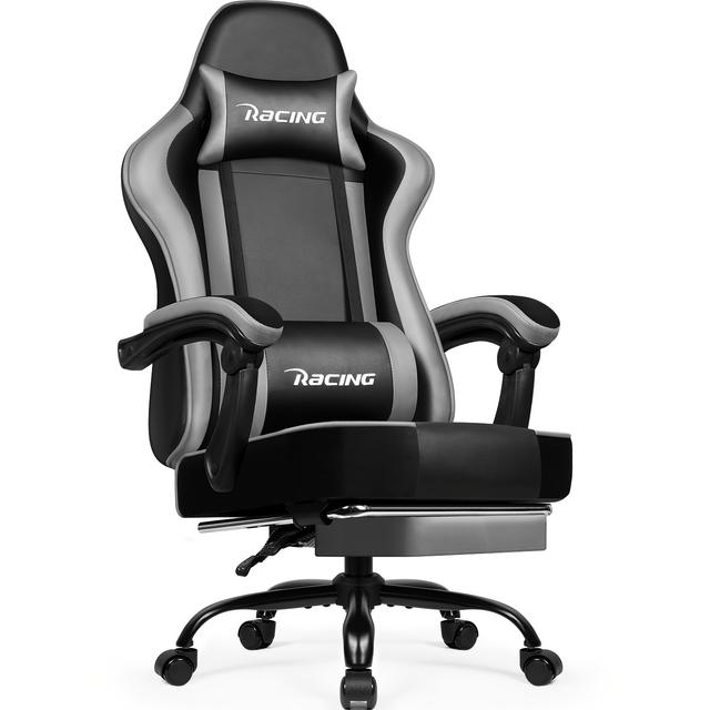 TEMU Fauteuil de Gaming avec -Pieds, Fauteuil Ergonomique pour Jeu, Siège à Bras Ajustable Coussin Lombaire et Tête , Hauteur Réglable Pivotant, Chaise PC, 200kg