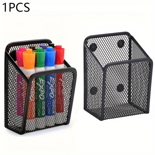 TEMU Magnetic Pencil Organizer, Mesh Stainless Steel Pen Container, Metal Storage Solution For Whiteboards, Blackboards, Kitchens, Lockers, Homes, And Offices.