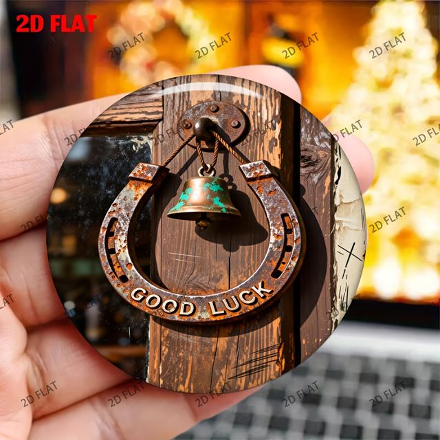 TEMU แม่เหล็กไม้ทรงกลมทนทานลายระฆังเกือกม้านำโชค 2D จำนวน 1 ชิ้น พิมพ์คุณภาพสูง เหมาะสำหรับติดตู้เย็น กระดานเขียน ตู้ และตู้เก็บของ ตกแต่งบ้านหรือออฟฟิศได้อย่างสมบูรณ์แบบ