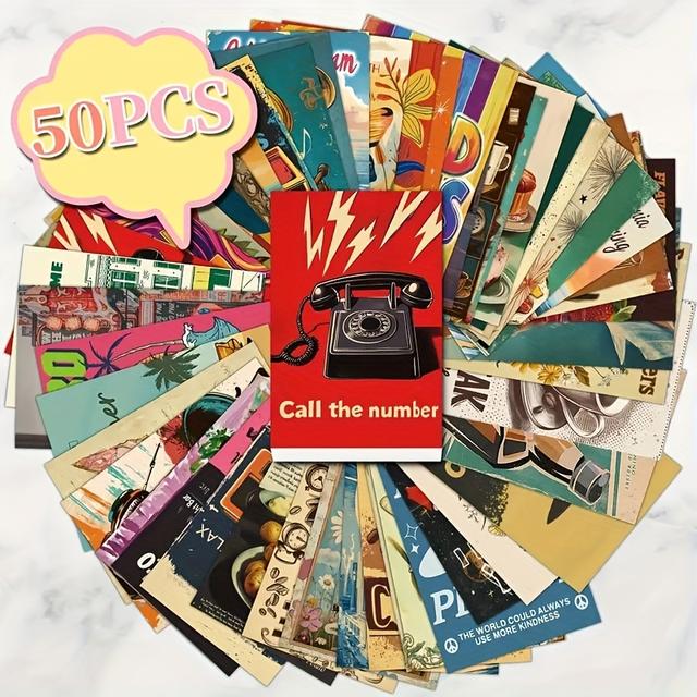 TEMU 50개의 레트로 만화 엽서: 스타일리시한 노르딕 디자인 장식 카드