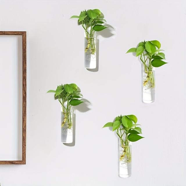TEMU 4pcs, Cylindrical Glass Plant Flower Pot Plant On Desktop Or Wall Suitable For Home Office Living Room Decoration Gift For Plant Lovers