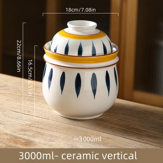 TEMU 1 Set, Japanese Ceramic Fermentation Jar, Kimchi Pot, Pickled Vegetable Container, Includes Lid And Cover Bowl Three-piece Set, Suitable For Kimchi