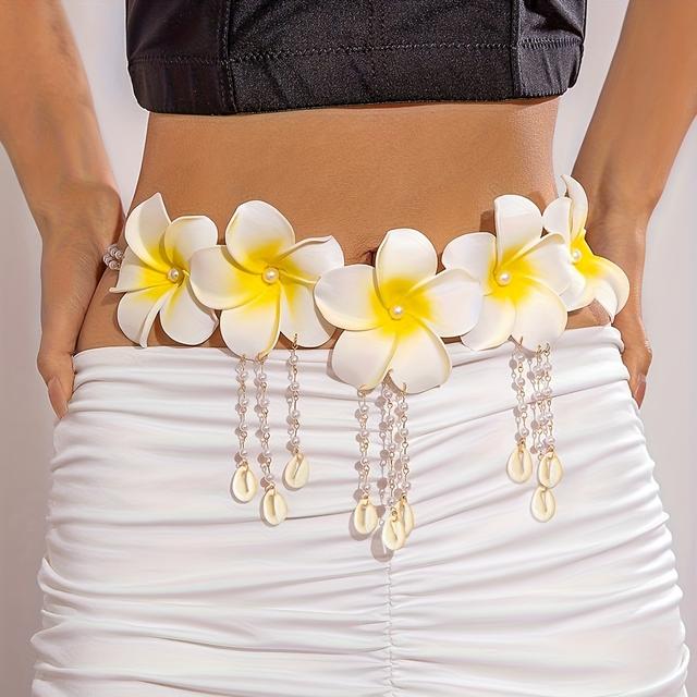 TEMU 1pc Fashionable Polystyrene Faux Chain Acrylic Tassel Waist Belt With Large , Perfect For Women's Dance Parties And Gifts