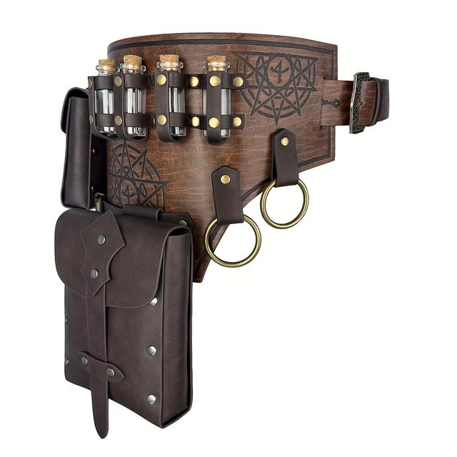 TEMU 4 Stück VICNAT Mittelalterlicher -Gürtel mit 4 Zauberflaschen & Gürteltasche – Mittelalterliches Zaubererkostüm-Zubehör für LARP, Cosplay, Renaissance-Märkte – Alchemisten-Rollenspiel-Ausrüstung