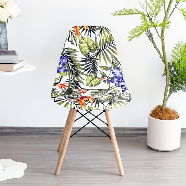 TEMU A Modern Tropical Plant Printed Removable And Washable Chair Cover Suitable For All , Made Of With Elastic Shell-shaped Design (140gsm)