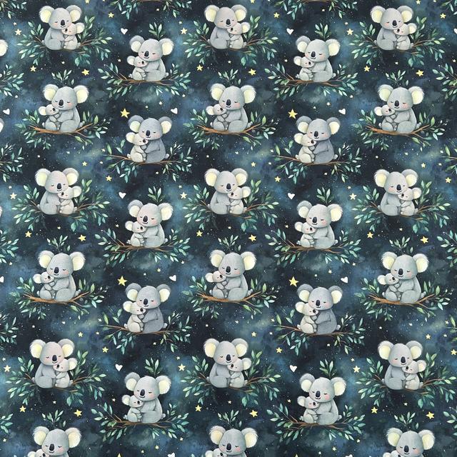 TEMU 1pc, Koala Cute And Fun Printed Flower Cloth, Starry Koala Mother And With Leaves, With Stars, Colors, Like Printing The Of "forest Starry Sky" On ; The Countryside Style Pot