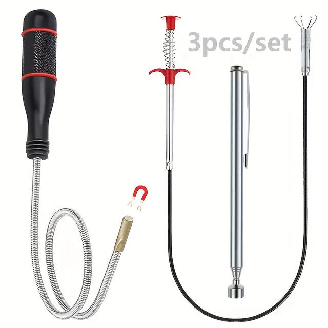 TEMU 3pcs Magnetic Picking Tool Set, 60cm/23, 6" Claw, Magnetic Tool For To Hard-to-reach Areas, Suitable For Narrow Spaces And Car Repair Small Screw Retrieval