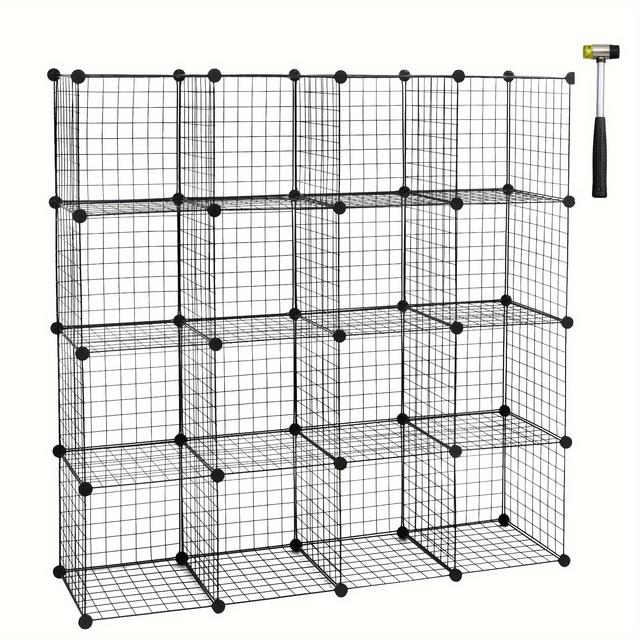 TEMU 1pc Estante Moderno, Estante, Diseño de de Estante, Estantes de Alambre Ajustables Individualmente, 16 Compartimentos, de Alambre , Estante de Pie