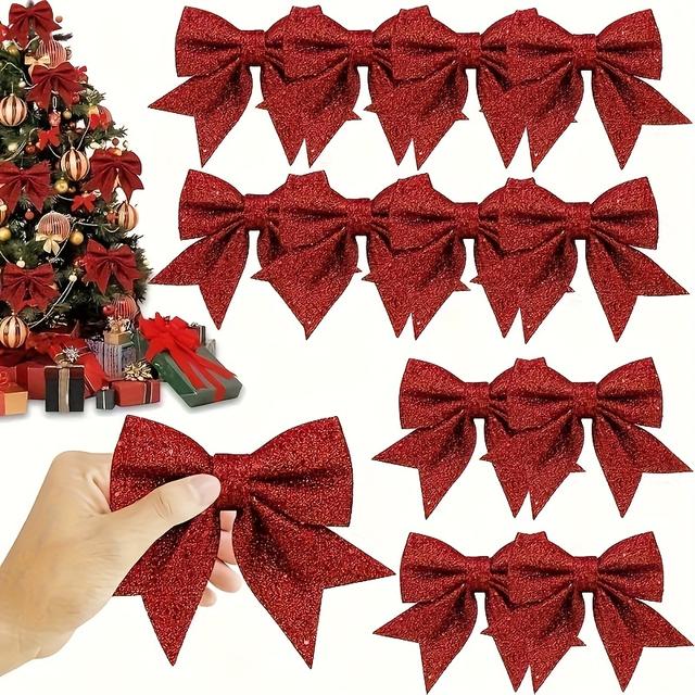 TEMU 12 Sparkling Bows - Perfect For Decorating Christmas Trees, Wreaths, And Home Decor | An Ideal Holiday Gift
