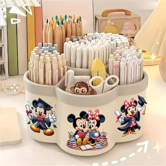 TEMU 1pc & Pencil Holder - Large Capacity 360° Rotating Desk With Multi-compartment Storage Box, -mount Pen/pencil Suitable For ' Room,, Office - Officially Licensed