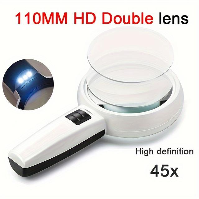 TEMU Horn Handheld Magnifying Glass With Led Light - 30x & 45x Dual Lens - Battery Powered Abs Material Loupe Magnifier For Jewelry, Reading, Microscope Repair Without Battery