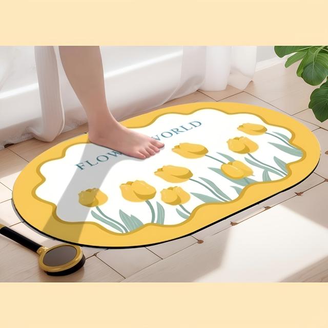 TEMU 速乾性バスマット - 珪藻土製、マット、吸収力抜群で快適かつ柔らかい、滑り止め付き、浴室・キッチン・寝室・玄関・リビング用ドアマット