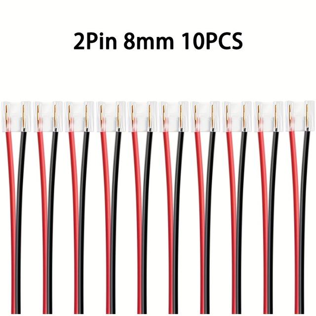 TEMU 10pcs Smd/cob Strip Lights, 2-pin 8mm Transparent Connector, Single-head Cable