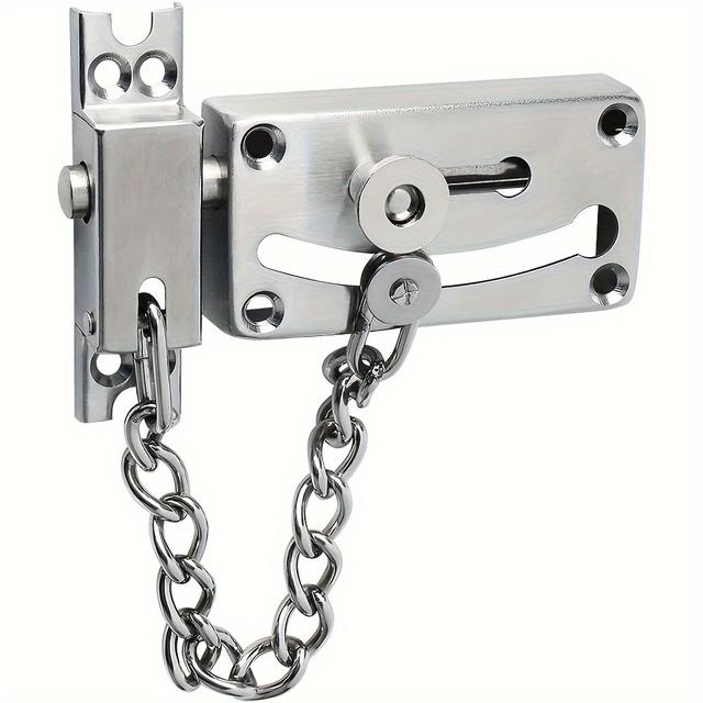 TEMU Cerradura de deslizamiento con cadena - Cerradura antirrobo de de cara, de níquel cepillado, fácil de instalar, para puertas interiores