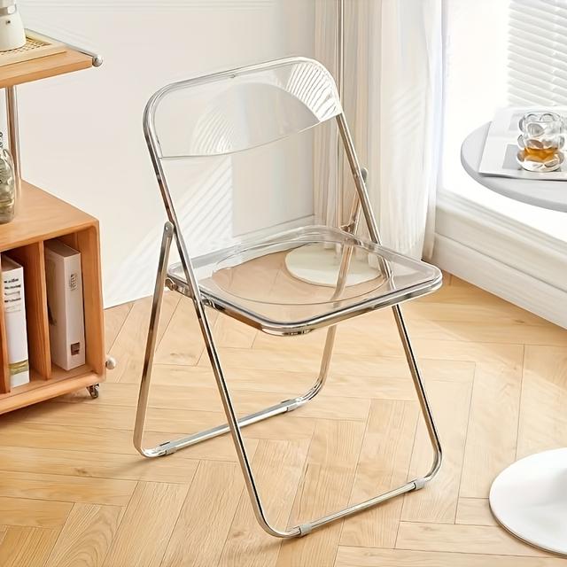 TEMU Transparent Internet Celebrity Chair, Acrylic Folding Chair, Simple Photo, Clothing Store Stool, Ins, Makeup Dining Chair, Home