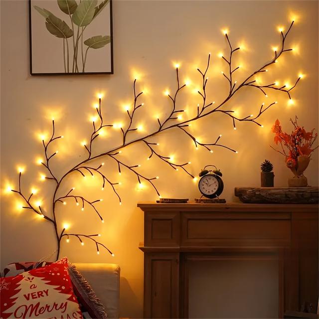 TEMU 1pc Solar- 96 Led /indoor Fairy Lights With Dimmable Brightness & 8 Lighting Modes, Hanging Lamp With Battery Backup, Solar Garden Lights For Patio, Party, Holiday Decoration ( Branch