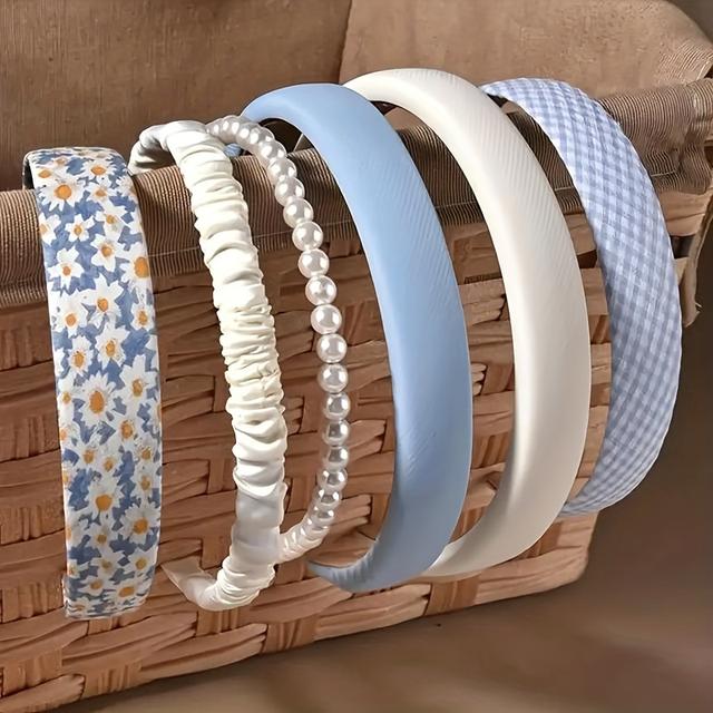 TEMU Vintage Hong Style Floral Headband Korean Version For Girls With Round Faces Cute And Versatile Internet Celebrity Headband Set Of 6