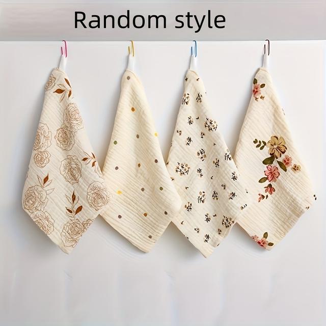 TEMU 4pcs Cotton Towel Set - Absorbent, Lightweight, Square, Finger Towels - Reusable Bathroom And