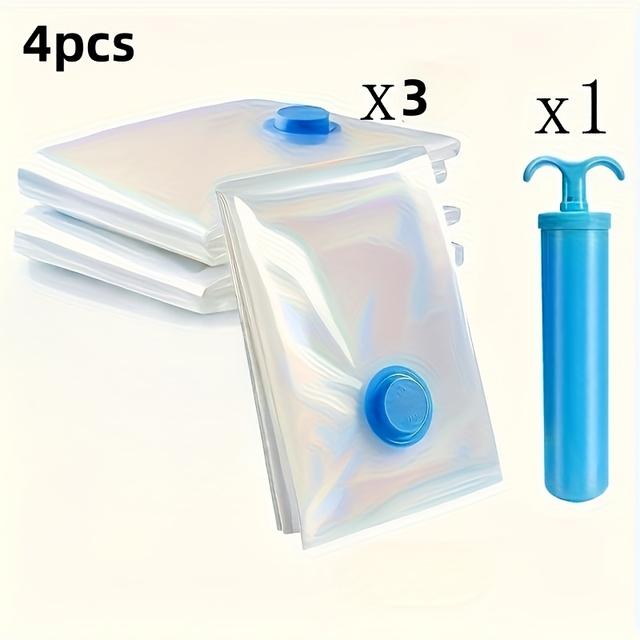 TEMU 4pcs Extra Large Vacuum Storage Bags Set, 15.75x23.62 Inches - Sealed Compression, Dustproof And - Space Saving, Suitable For Clothing, Bedding, Dorm, Wardrobe, And Moving, Includes 1 Manual Pump