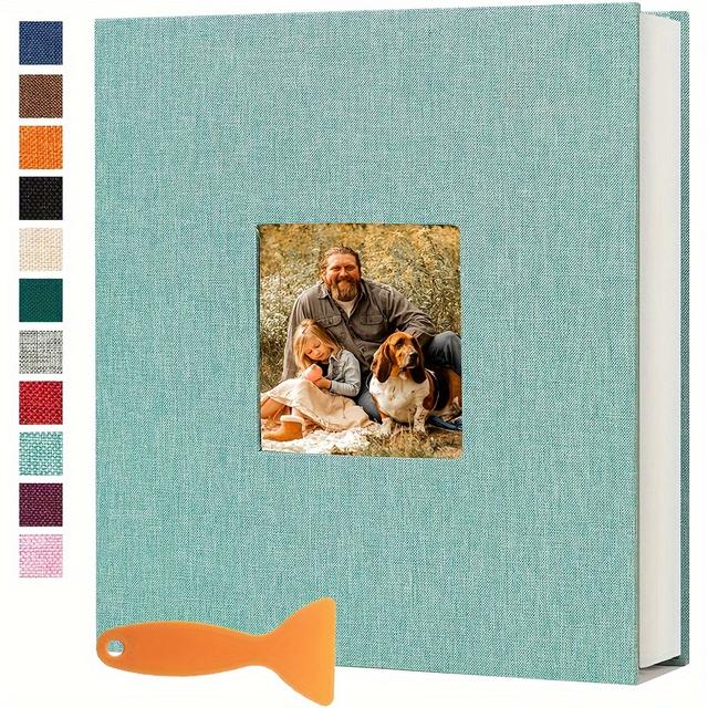 TEMU Large Photo Album Self Adhesive 40 Blank Pages Linen Cover Diy Album With A Scraper,simple Large Capacity Photo Card Case For Anniversary Wedding Photo Storage