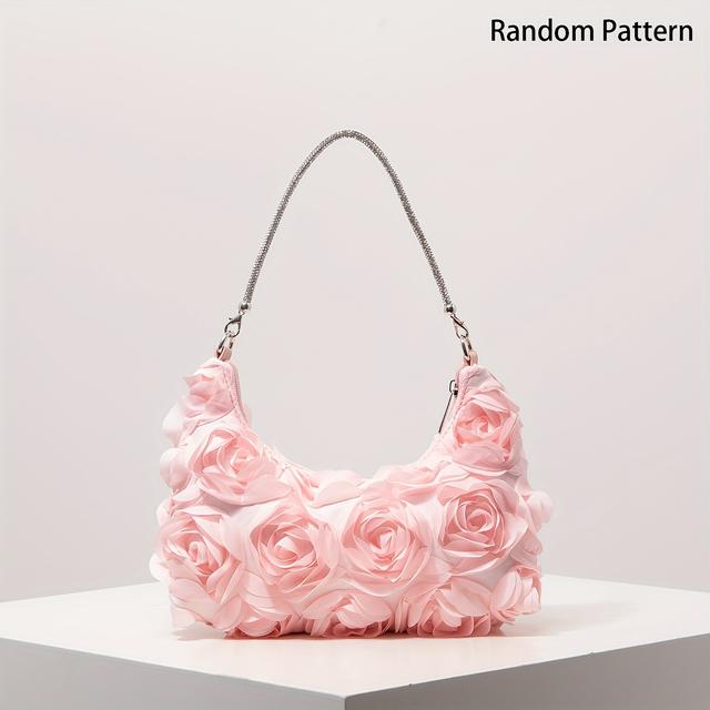 TEMU Елегантна 3D з блискітками для жінок – Знімний ремінець, застібка-блискавка, іскристий у /рожевому кольорі – Вечірня на весілля чи вечірку, подарунок нареченій або дружкам