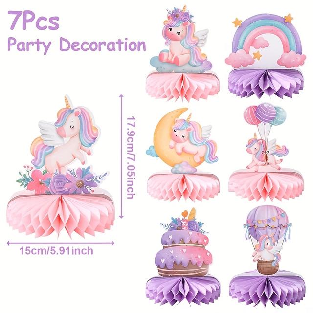 TEMU 7 Stück, Cartoon-Einhorn-Waben-Dekorationen, Papier-Cartoon-Regenbogen-Einhorn-Tischdekorationen, Perfekt für Einhorn-Geburtstagspartys & Junggesellinnenabschiede