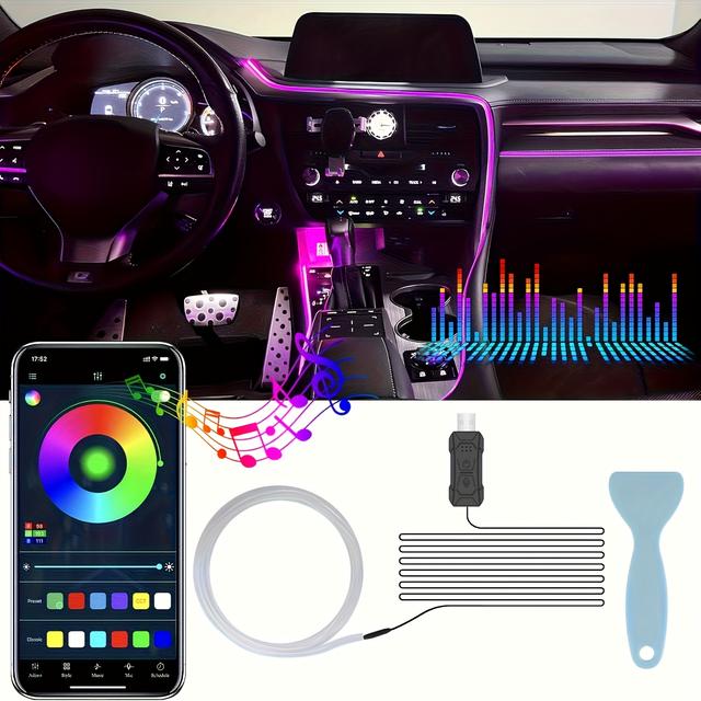 TEMU Neon App Car With Usb Control 16 Million Colors Music Sync Fiber Optic Cars Interior Rgb Led Dash Board Strip Lights For Cars Party
