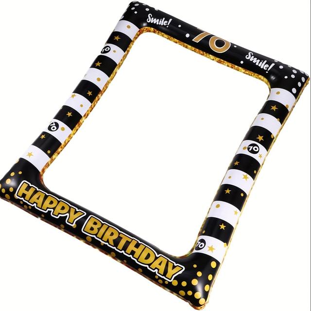 TEMU 1pc A Black And Golden Inflatable Photo Frame Measuring 21/60/70, Perfect For Birthday Celebrations. This Inflatable Serves As A Fun Photo Booth Prop And Is Ideal For Party Decorations