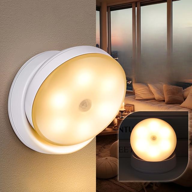 TEMU Motion Sensor Night Light - 6 Bright Leds, Adjustable Handheld & Wall-mounted Design, Perfect For Bedrooms, Corridors, Cabinets, And More - Energy-efficient,