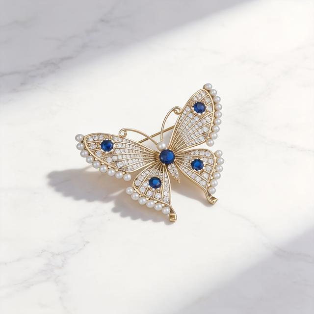 TEMU Стильна та брошка у вигляді метелика в розкішному королівському синьому та шампанському кольорах, підходить для додавання елегантного шару до сукні кіпай