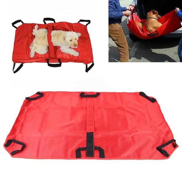 TEMU Faltbarer Hundetransportbehälter aus Nylon mit 6 Griffen, 110 kg -Biss-Sicherheitsgurt für Hunde andere Haustiere, Rot