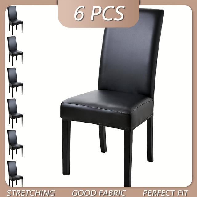 TEMU 4/6 Stück Einfarbige Elastische PU-Stuhlbezüge, Geeignet für die Dekoration von Hotellerestaurantstühlen