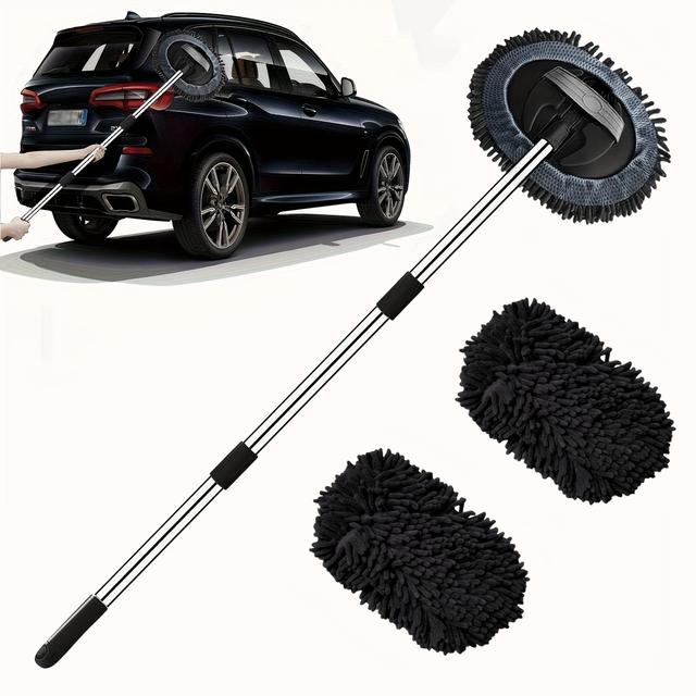 TEMU Microfiber 45" Car Wash Mop With Long Handle - Scratch-free Detailing For Cars, Trucks, Suvs, Rvs, Boats - Includes Chenille Sponge Duster, Includes 1 Mop And 2 Replacement Sets