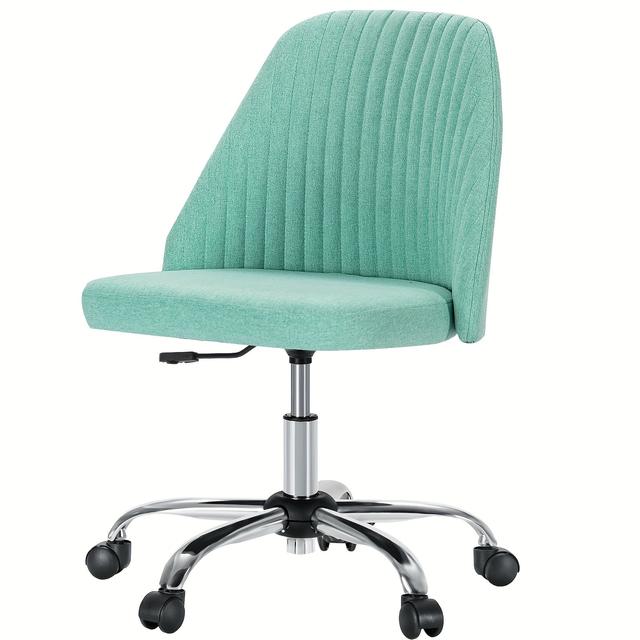 TEMU Cute Armless Office Chair Desk Chair, Modern Fabric Home Office With Wheels Adjustable Computer Vanity Chair