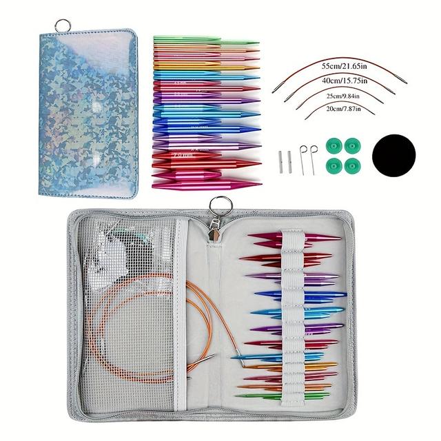 TEMU A 37pcs Set Of Light Luxury Knitting Tools, Including Colorful Anodized Aluminum Detachable Sleeve And Neckline Circular Needles
