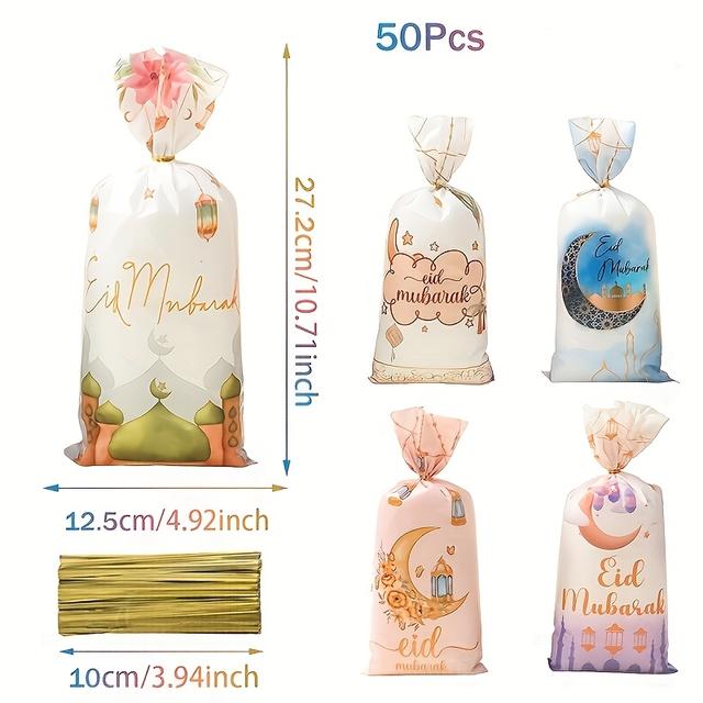 TEMU Plastic Bags,25/50/100pcs, Lantern Gift Bags,ramadan Decoration For Home,ramadan Mubarak Eid Al-fitr Gifts, Party Supplies,eid Al Ramadan Kareem Packing Bags