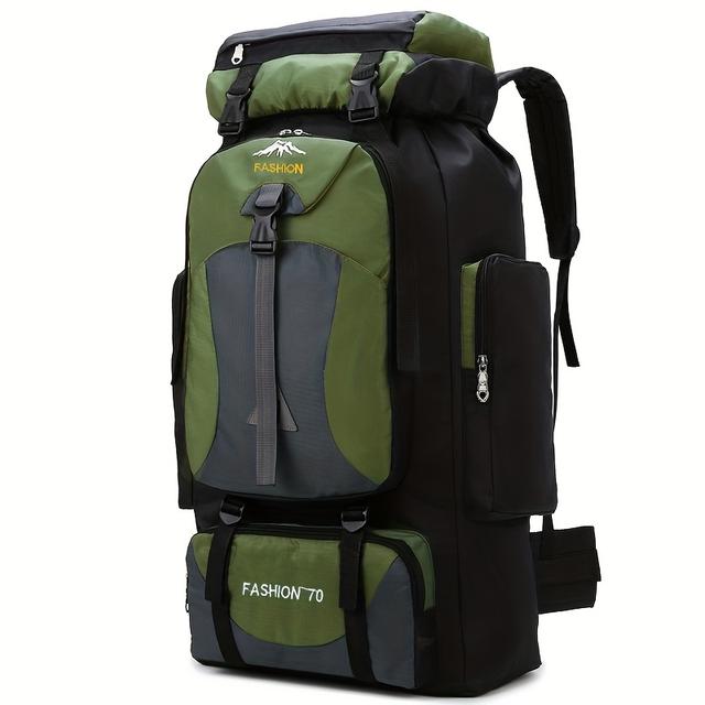 TEMU 1pc 70l Large Capacity Travel Sports Backpack | Nylon, Lining, Adjustable Straps, Drawstring Closure, Solid Color, Red And, For Men And Women, By Kingant