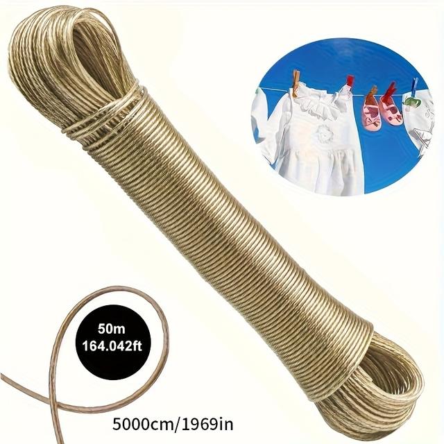 TEMU 20/50m Pvc Coated Clothesline, 2mm Thickened Outdoor Camping Rope, Balcony Garden Windproof And Waterproof Drying Line, Essential Camping Accessory, Clotheslines