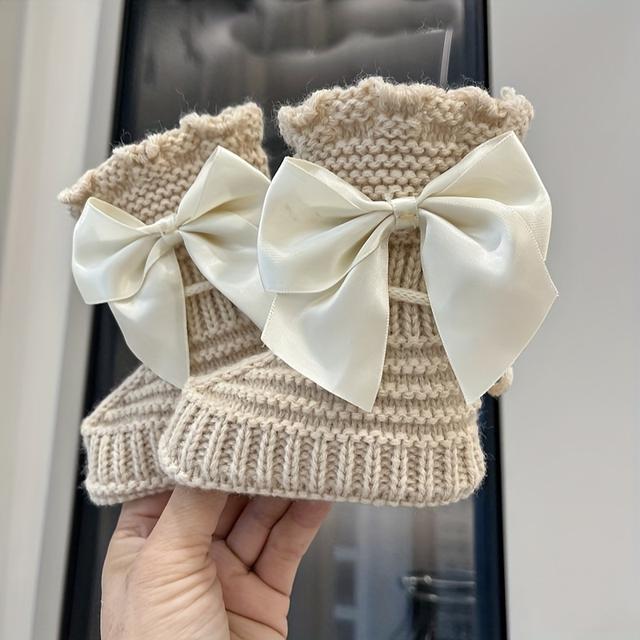 TEMU 1 Pair Hand-knitted Socks | Durable And Comfortable, Solid Color, Suitable For Infants, Ideal For Fall/winter