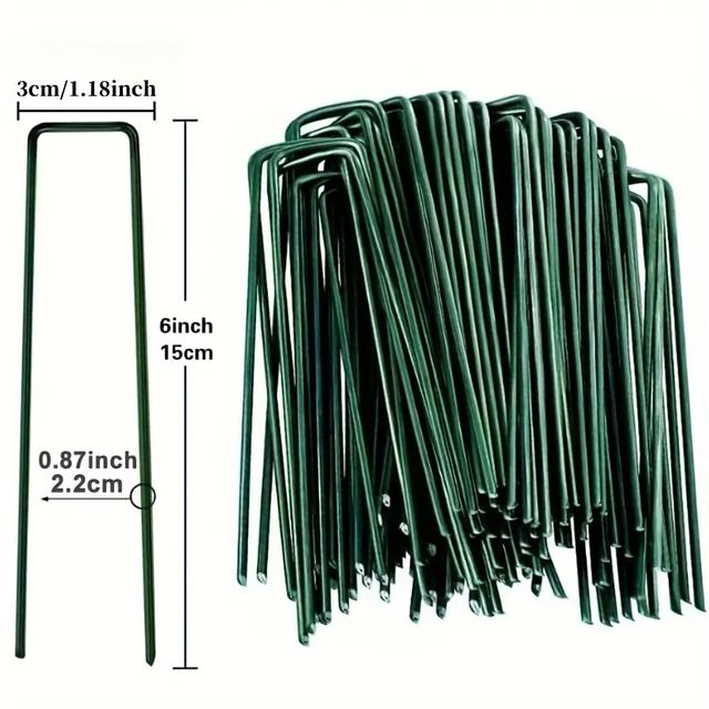 TEMU Piquets de Jardin en U Renforcés pour Clôtures, Tubes de Clôture, Piquets de Gazon Galvanisés, Clous de Paysage pour Maintenir les Pelouses et Barrières