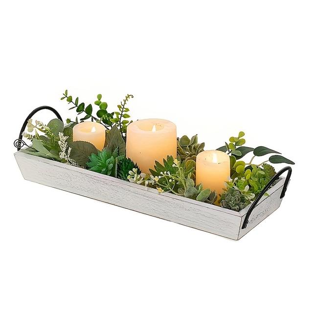 TEMU Rustic Wooden Storage Pallet With Candlesticks, Perfect For Home And Birthday Celebrations. Ideal For Desktop Organization And Displaying Aromatherapy Items, This Storage Box Enhances